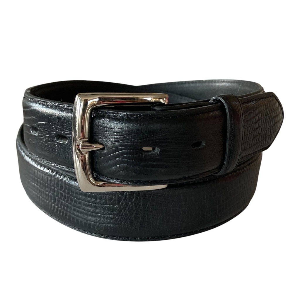 3D Belt Company Black Leather Embossed Belt Silver Buckle 44 Western Lizard